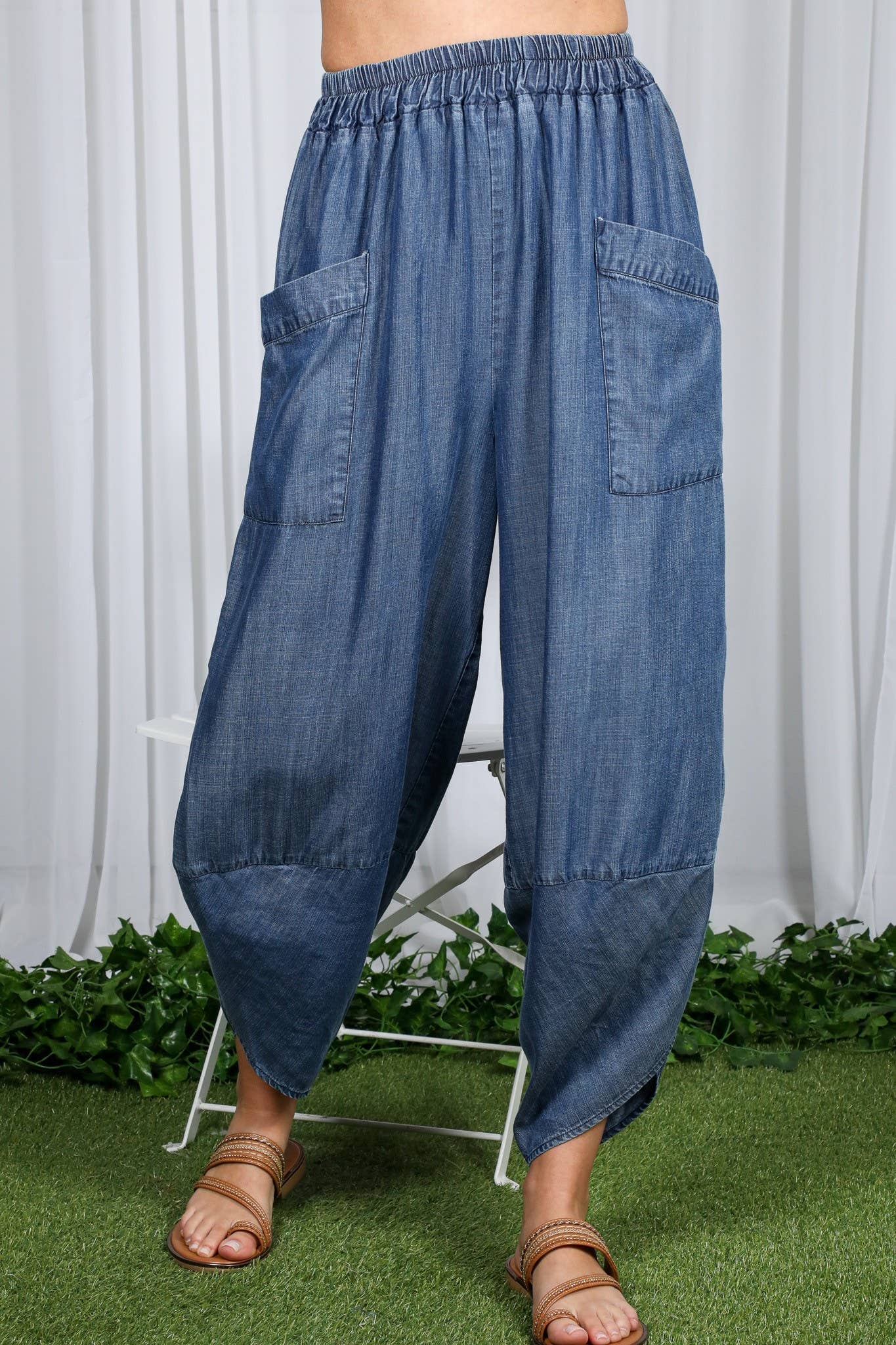 Casual Chambray 100% Tencel Barrel Denim Pants VP82933A