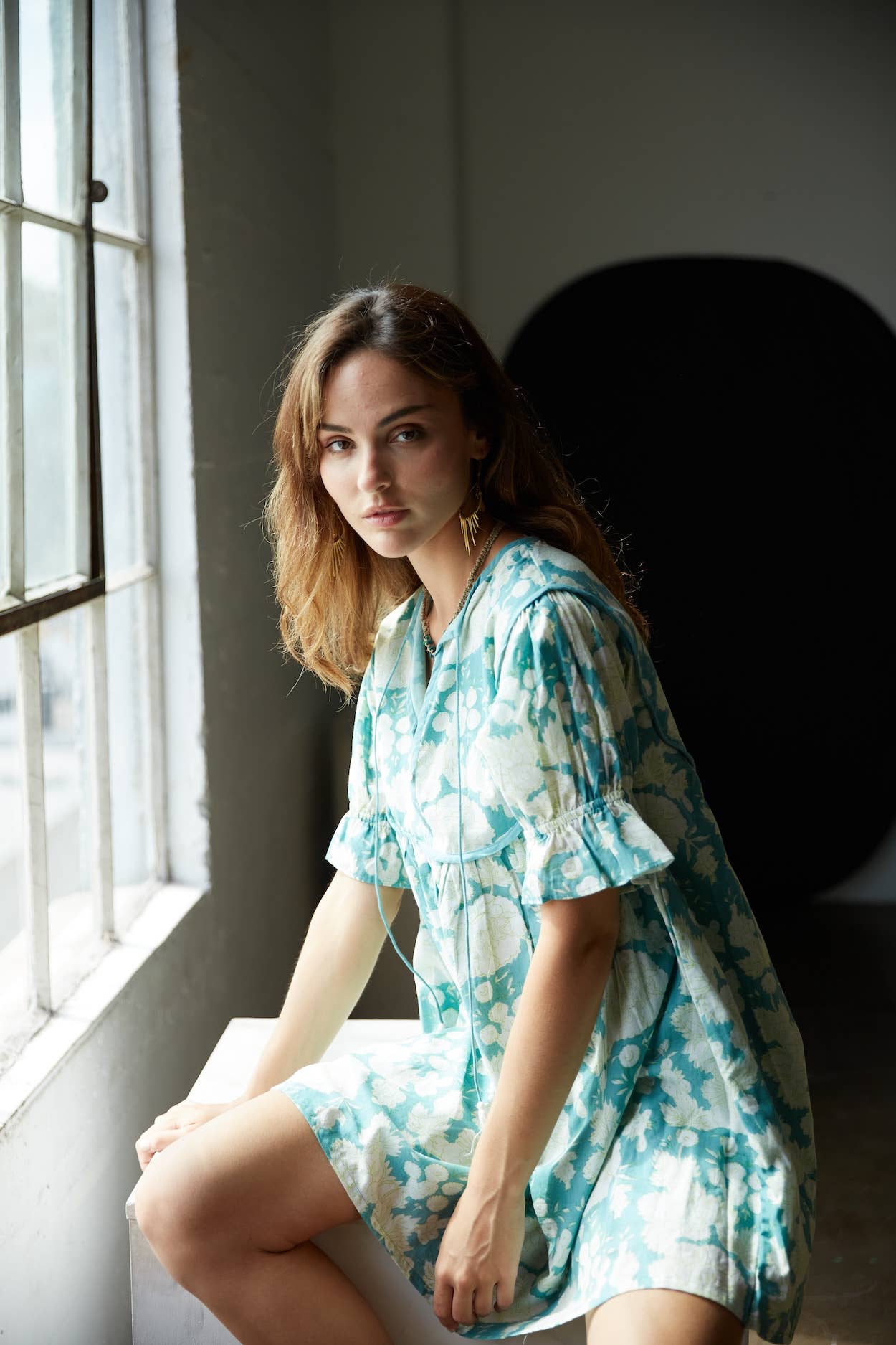 Block Printed Ruffle Sleeve Women's Mini Dress (Nanda)