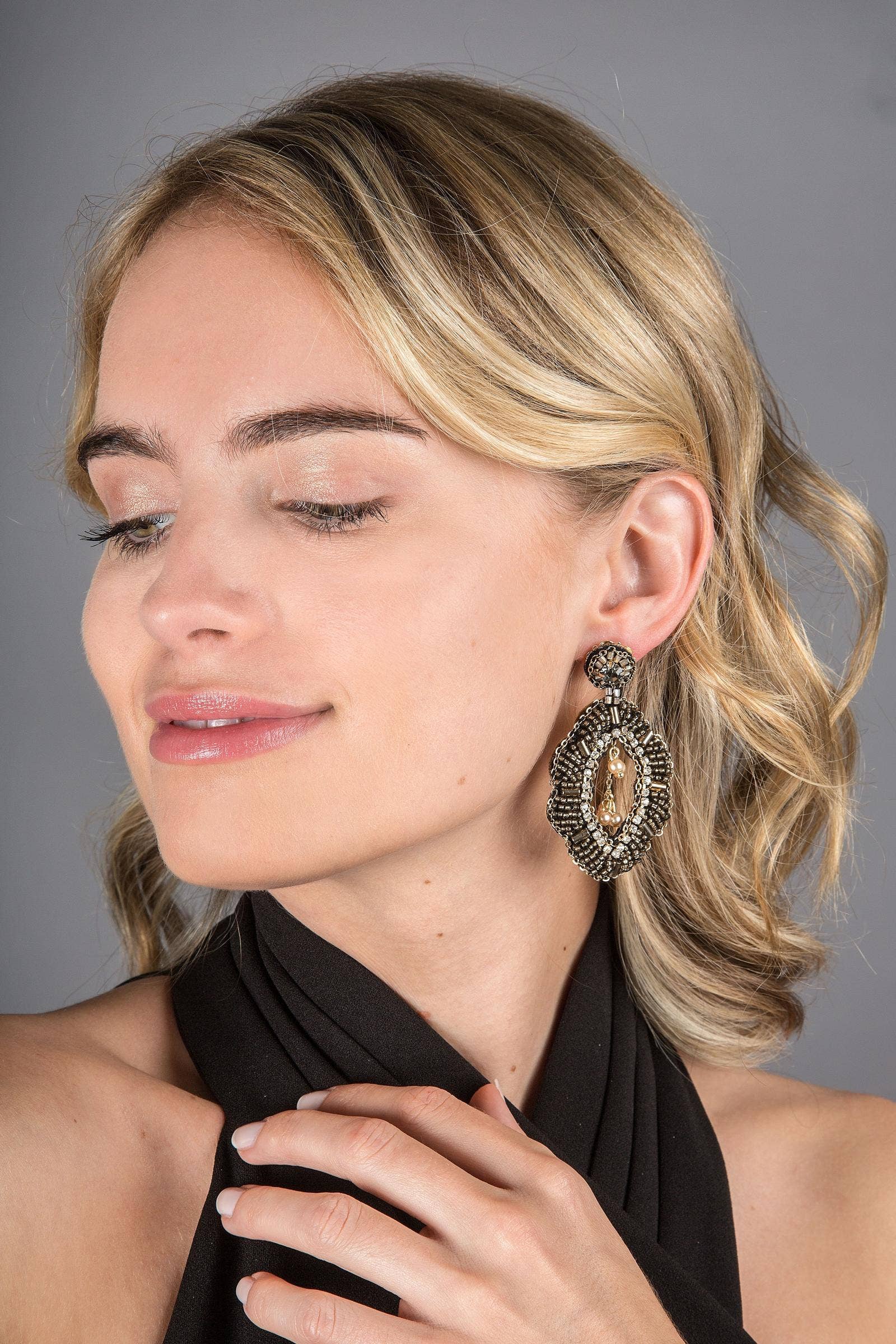 Rococo Leather Beaded Statement Handmade Drop Earring