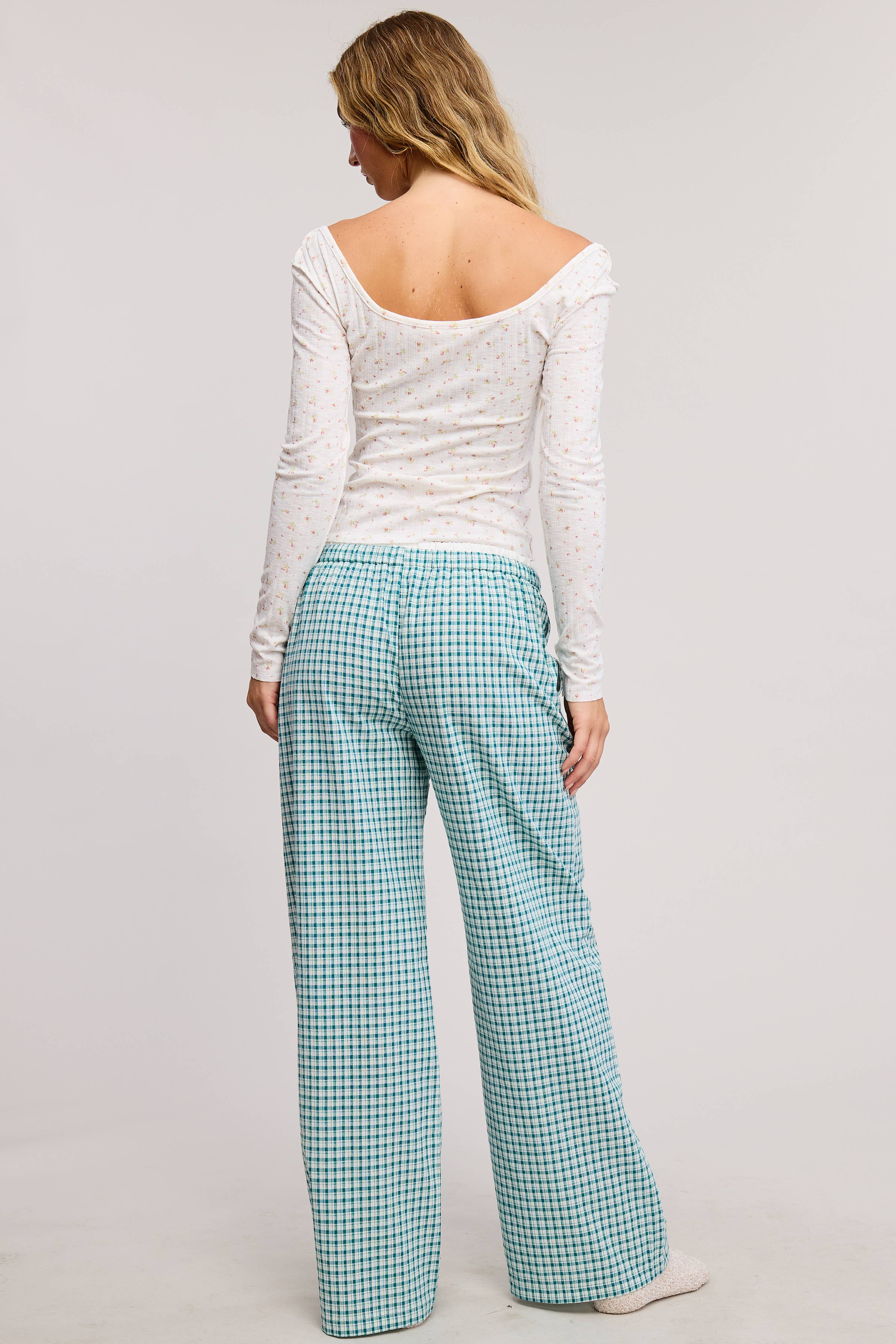 Gingham Boxer Lounge Pants with Contrast Waistband