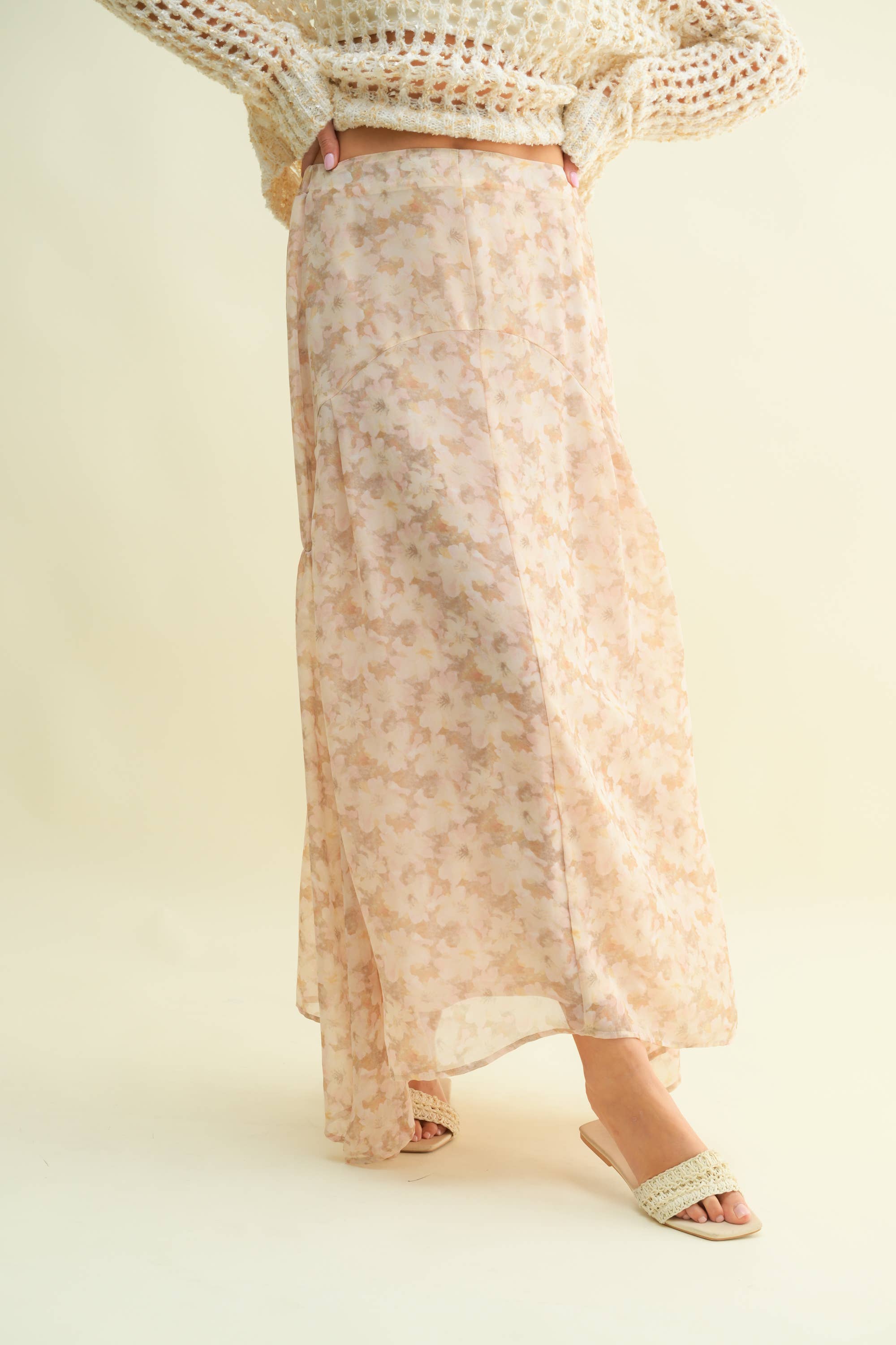CS15077J - FLORAL WOVEN MAXI SKIRT