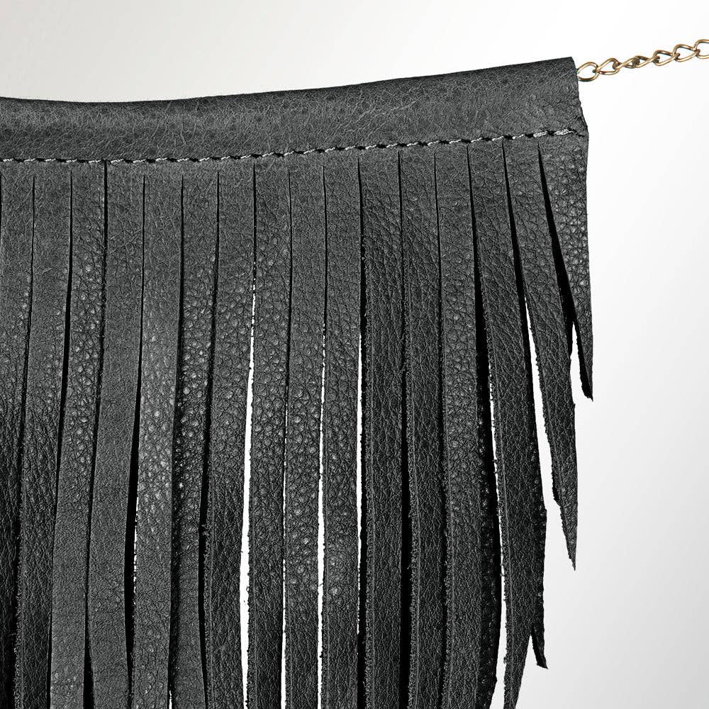 ADJW102B Western Fringe Chain Accessory - Genuine Black suede Statement Piece
