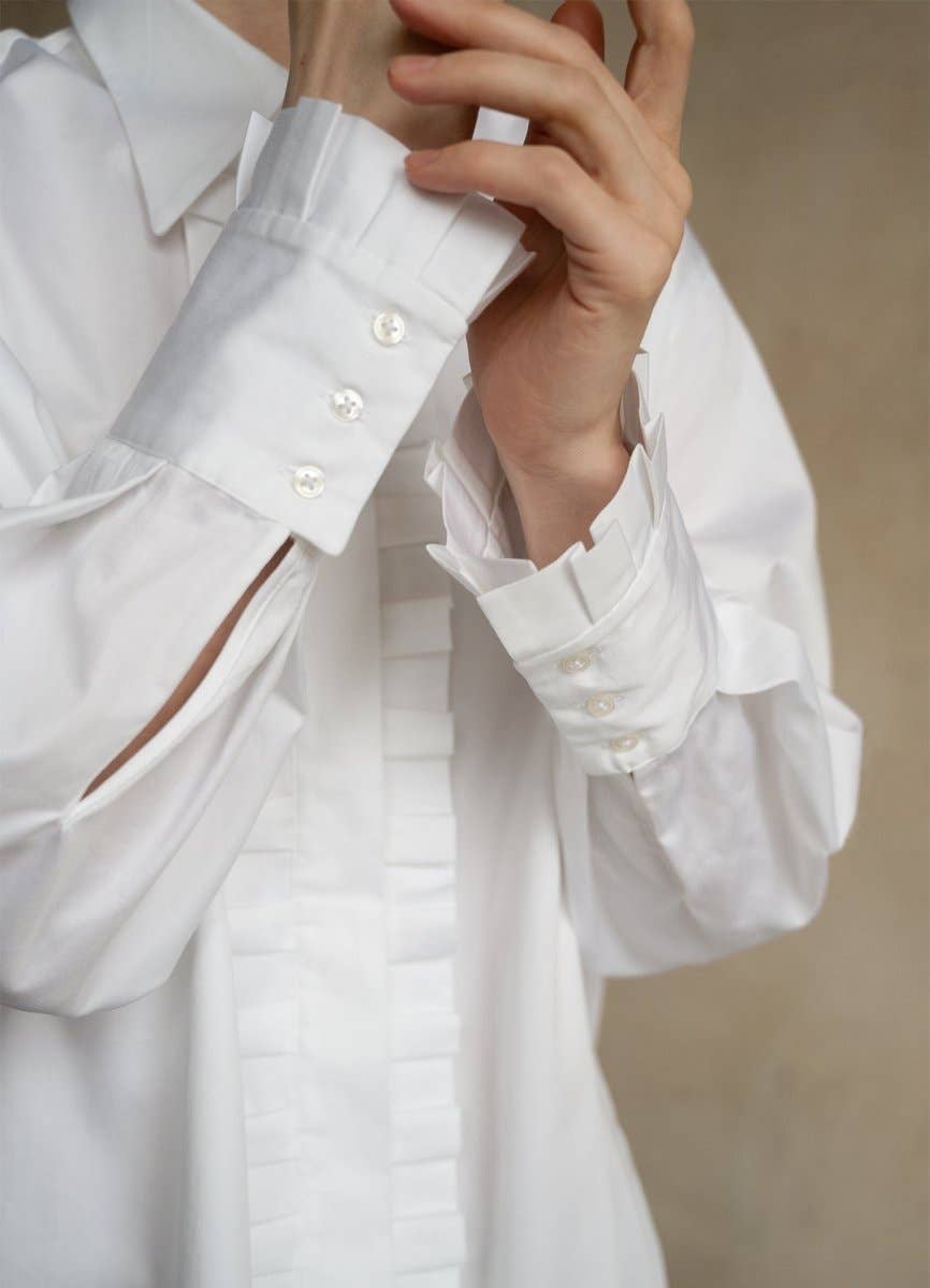 Settima Ruffled White Organic Cotton Shirt