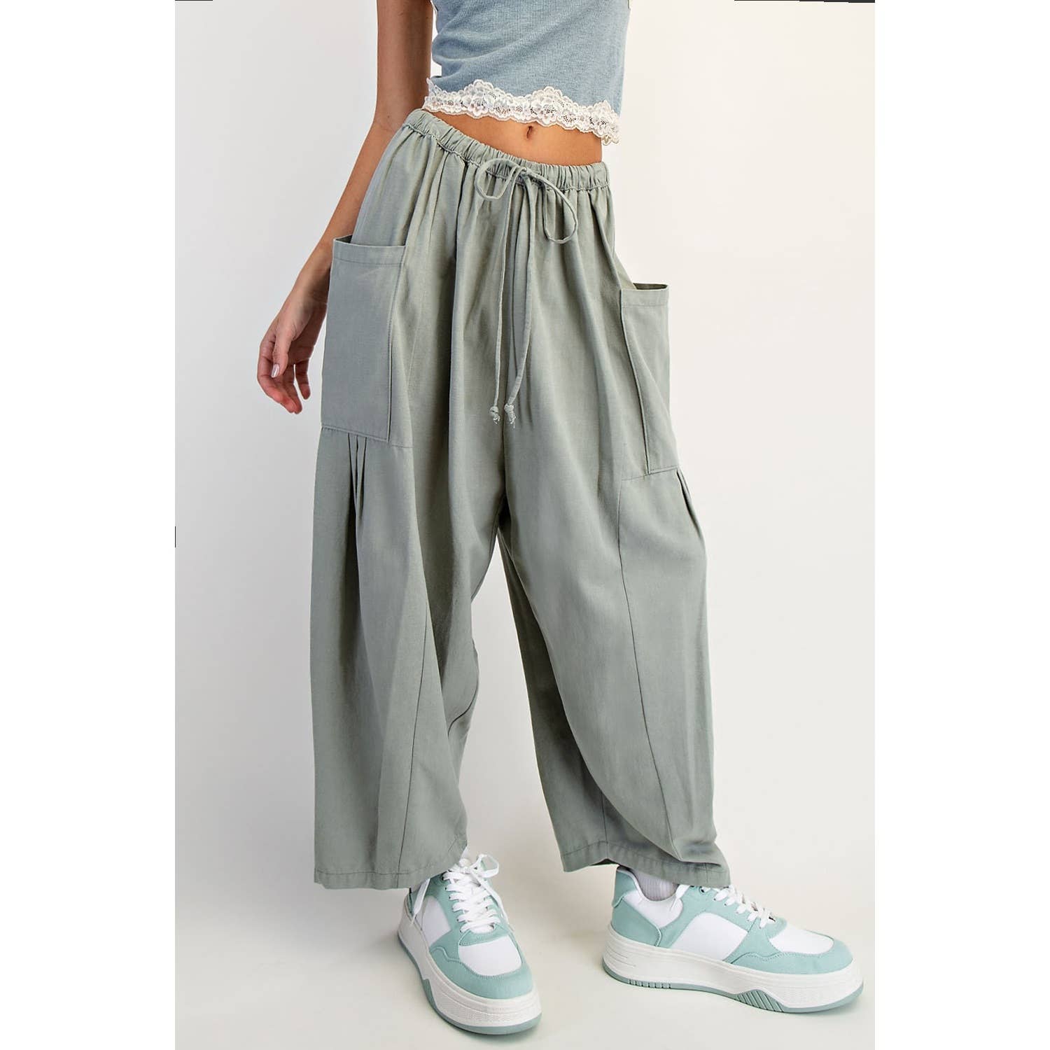 WIDE LEG PANTS: Sage Green