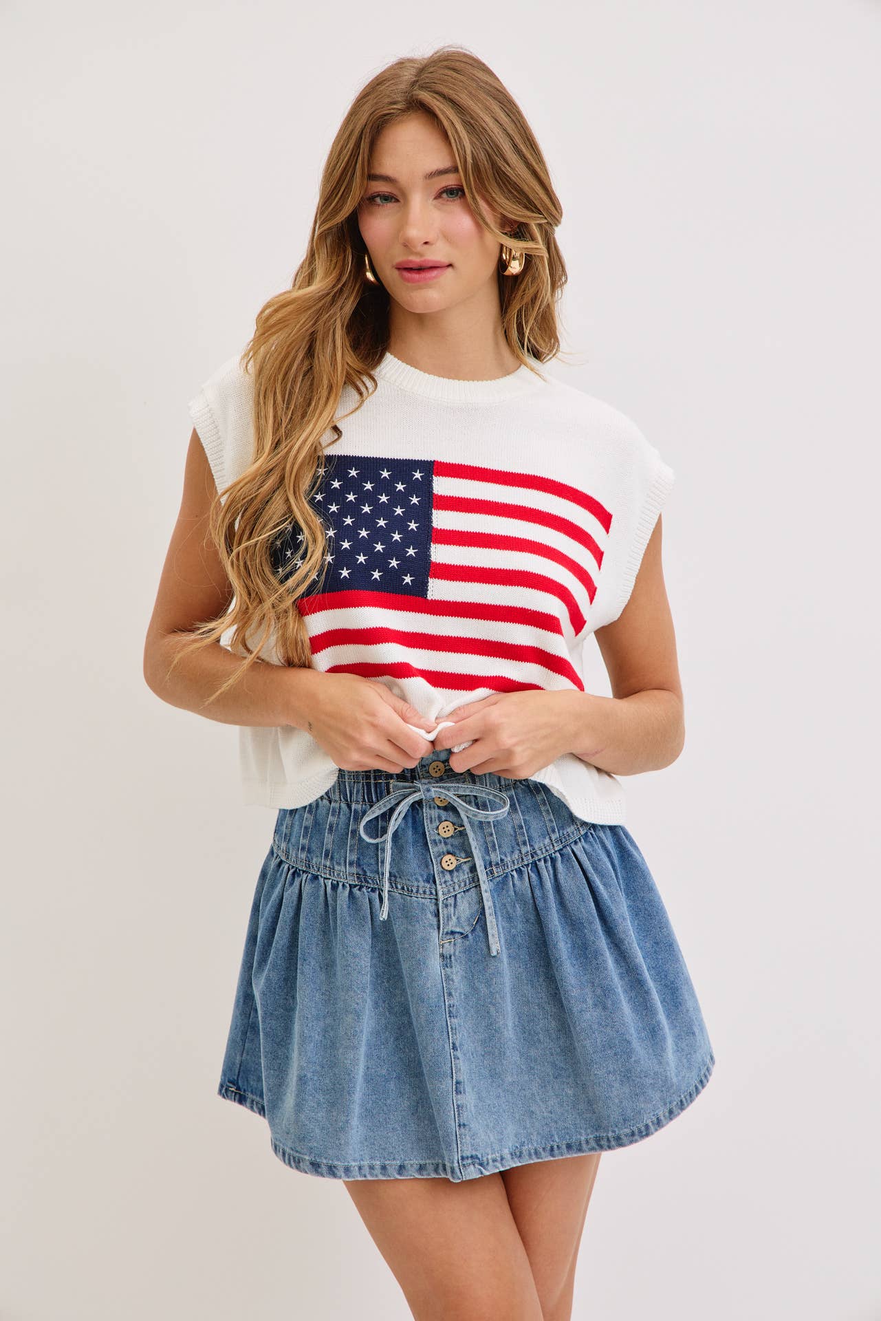 HIGH-RISE, A-LINE DENIM SKIRT