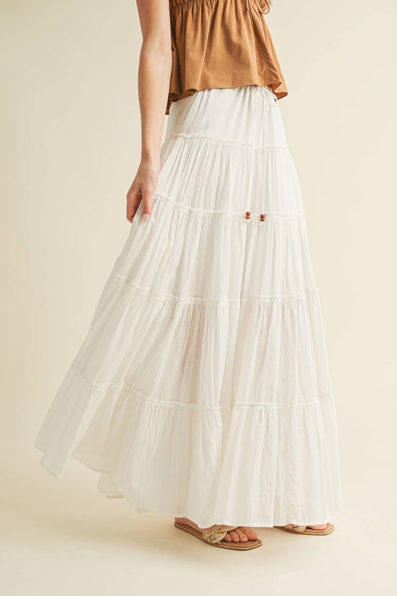 DRAWSTRING DETAIL TIERED MAXI SKIRT