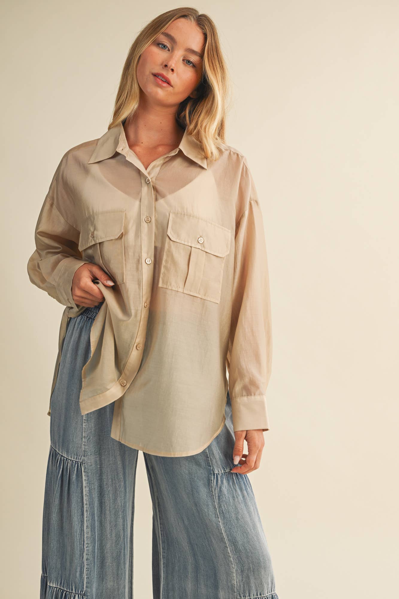 SHEER SHIRT WITH CARGO POCKET