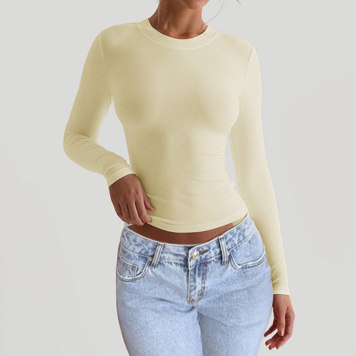 Women Solid Color Long Sleeve Basic Top