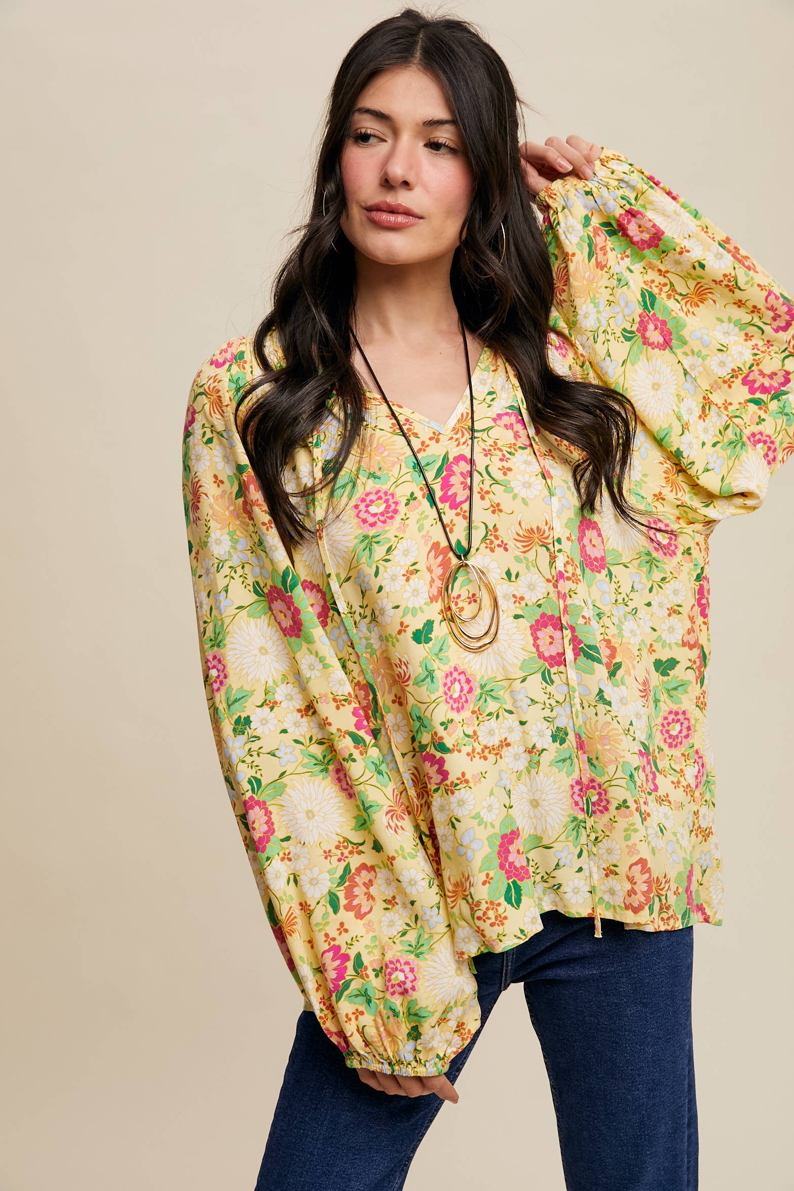 Sunlit Garden Balloon Sleeve Blouse