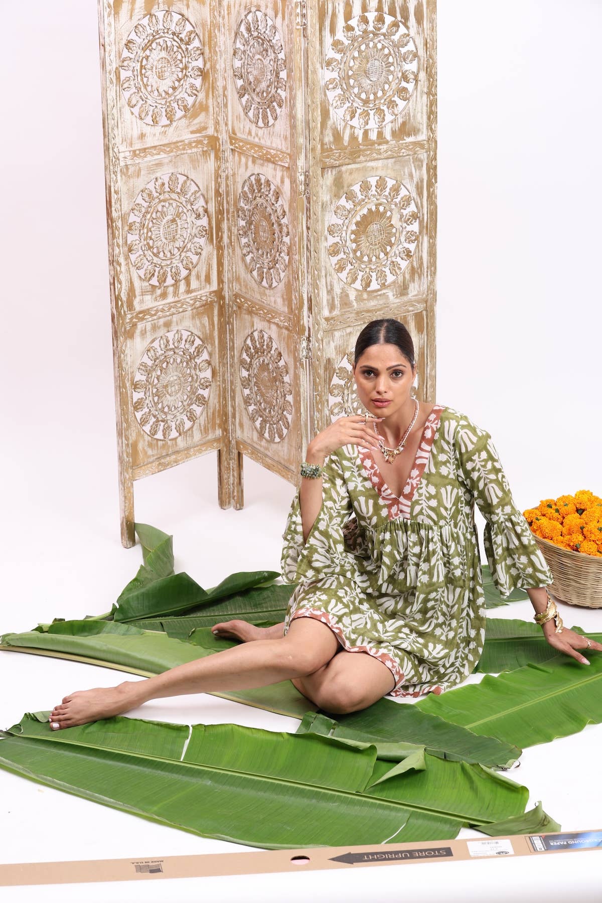 Block Printed Bell Sleeve Dress (Nishu)