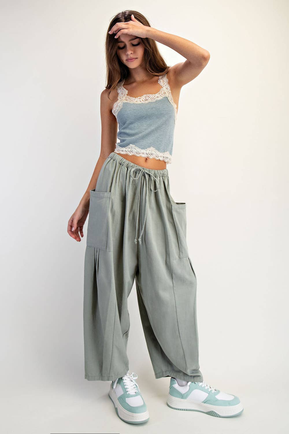 WIDE LEG PANTS: Sage Green