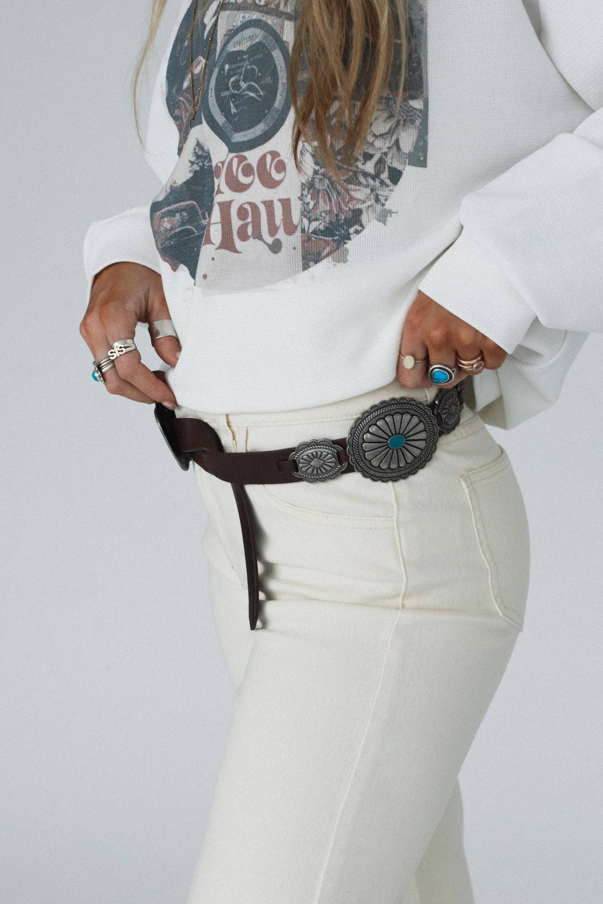 Austin Turquoise Concho Belt - Black