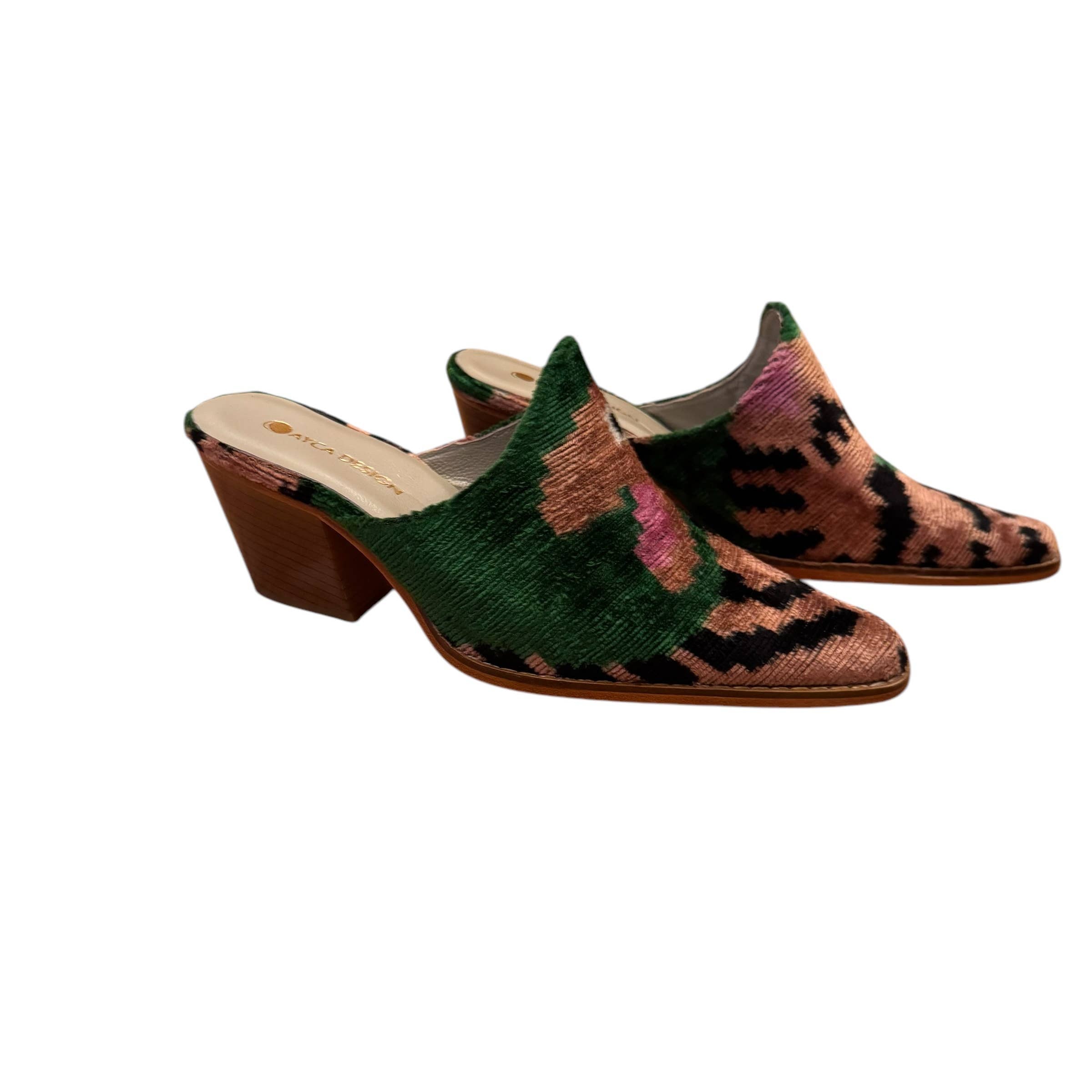 Silk Velvet Ikat Chunky Heel Mule