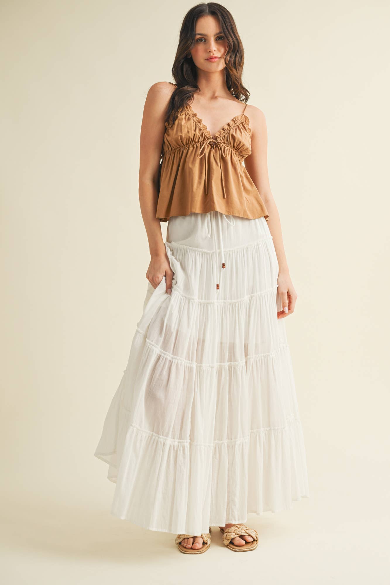 DRAWSTRING DETAIL TIERED MAXI SKIRT