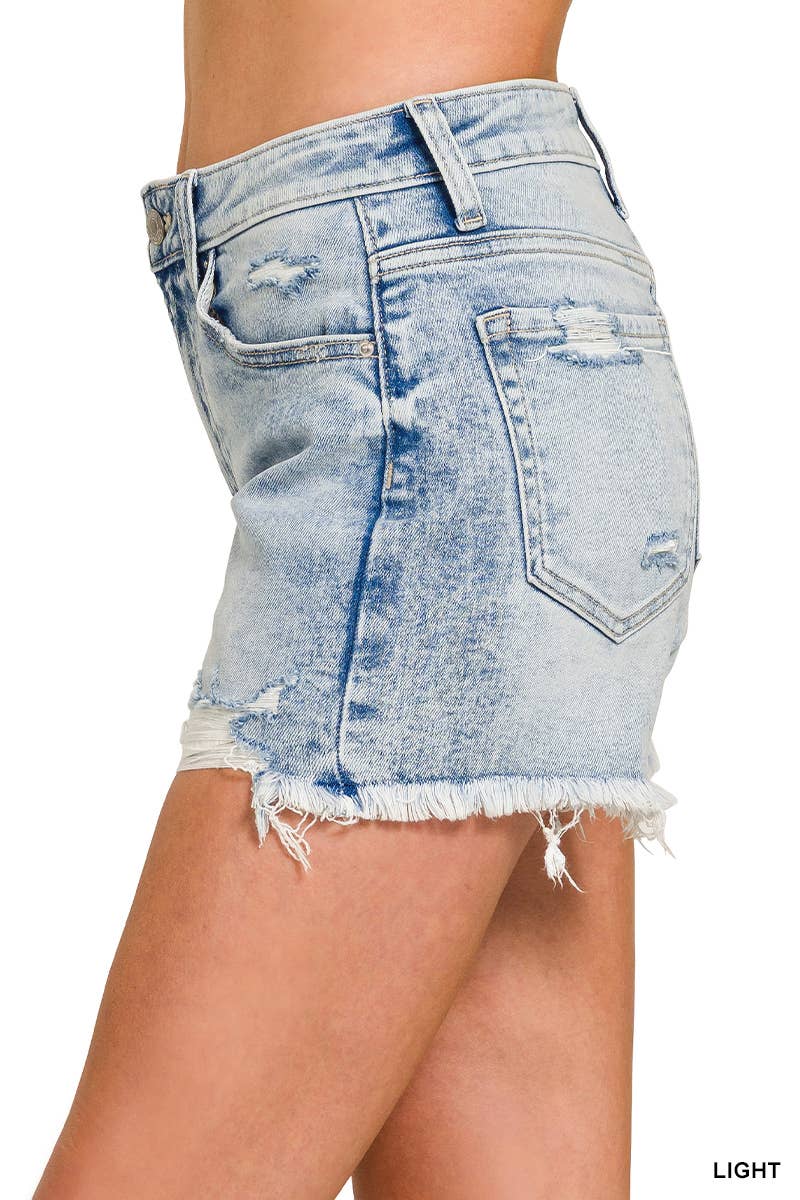 Distressed Hem Denim Shorts