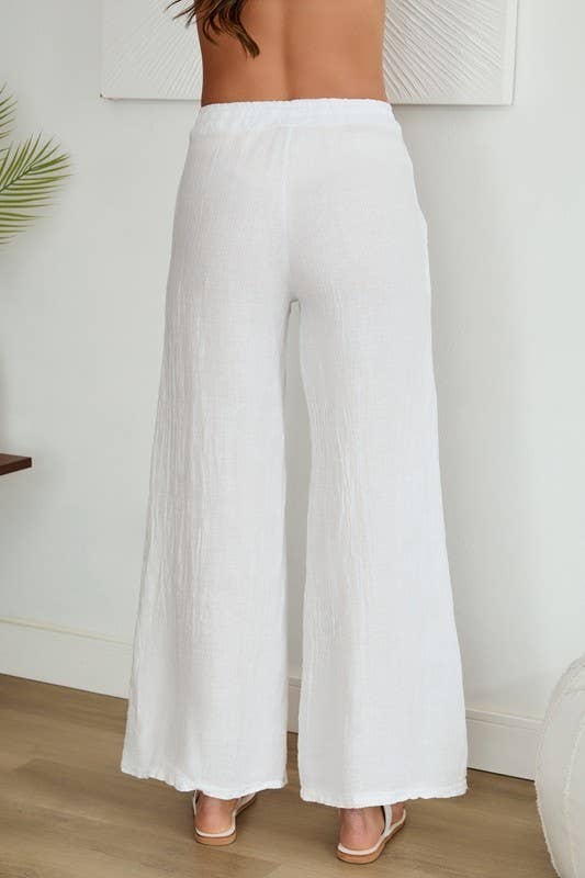 DRAWSTRING WAISTBAND LINEN PANTS (12-03-SOLID)