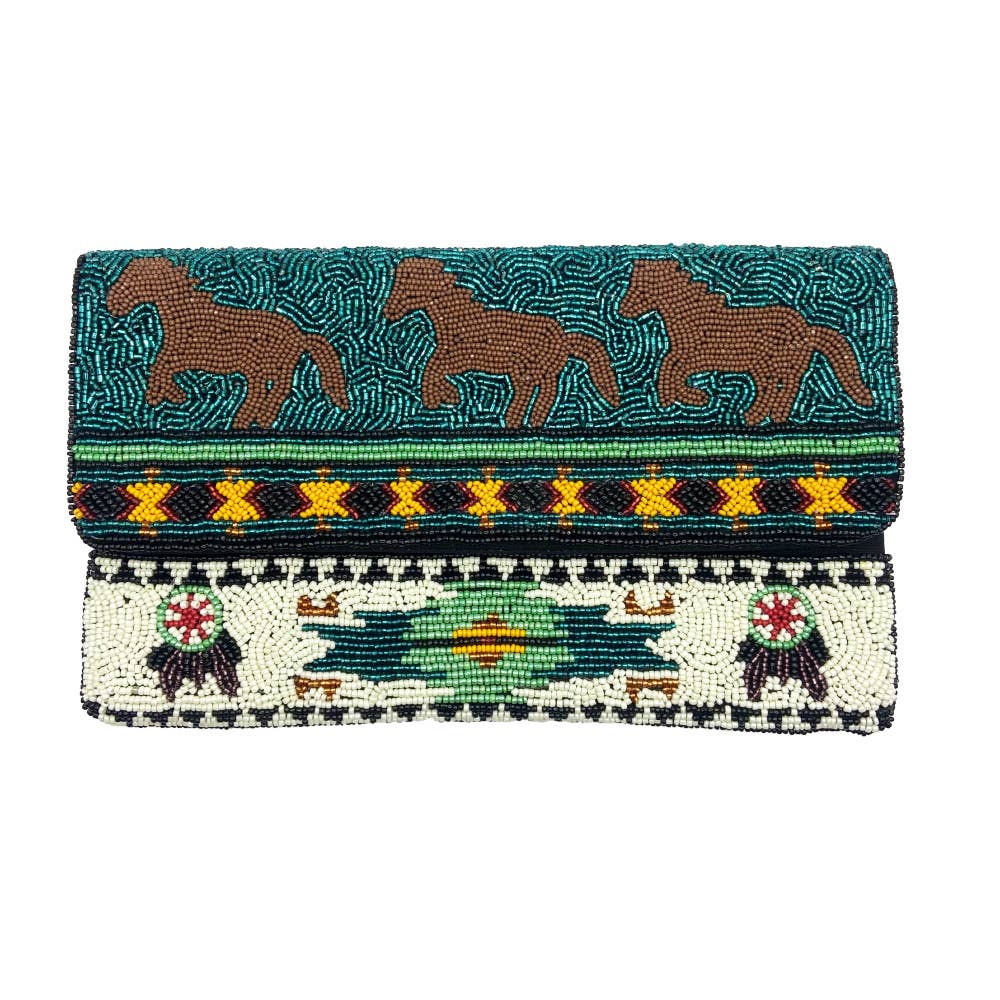 BOHO WESTERN HORSES BEADED CLUTCH