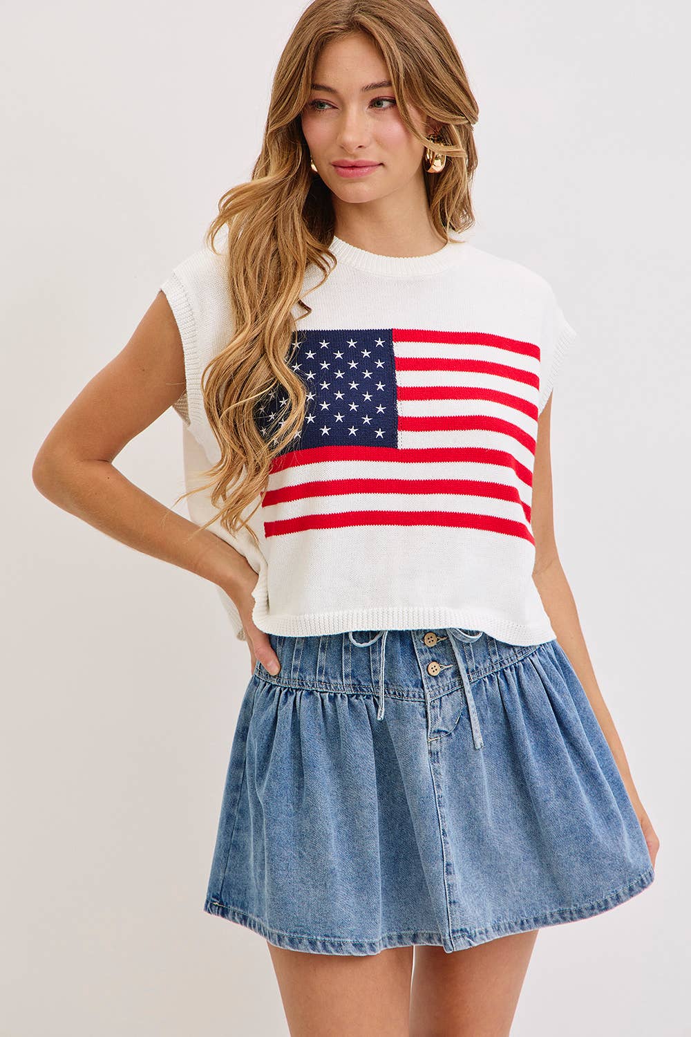 HIGH-RISE, A-LINE DENIM SKIRT