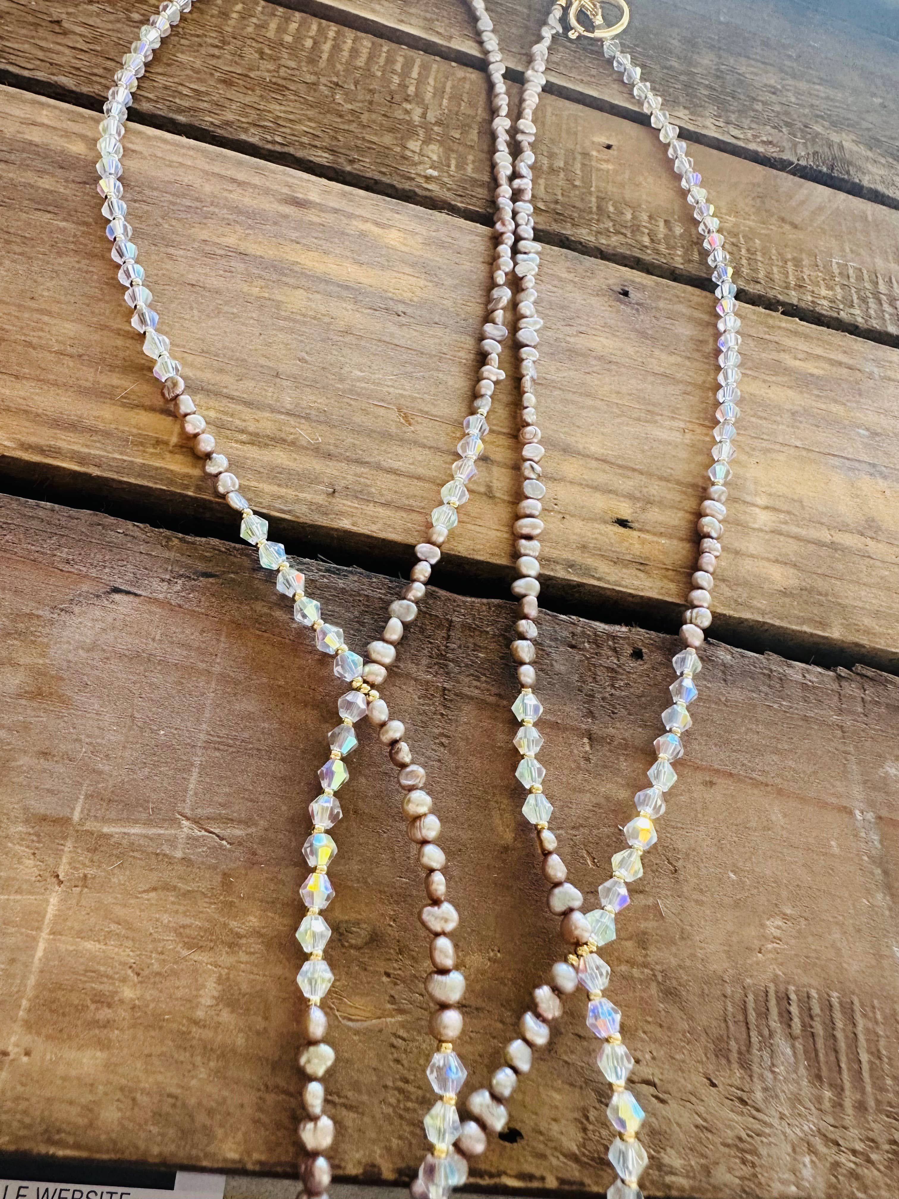 Champagne Pearl Lariat Necklace 
