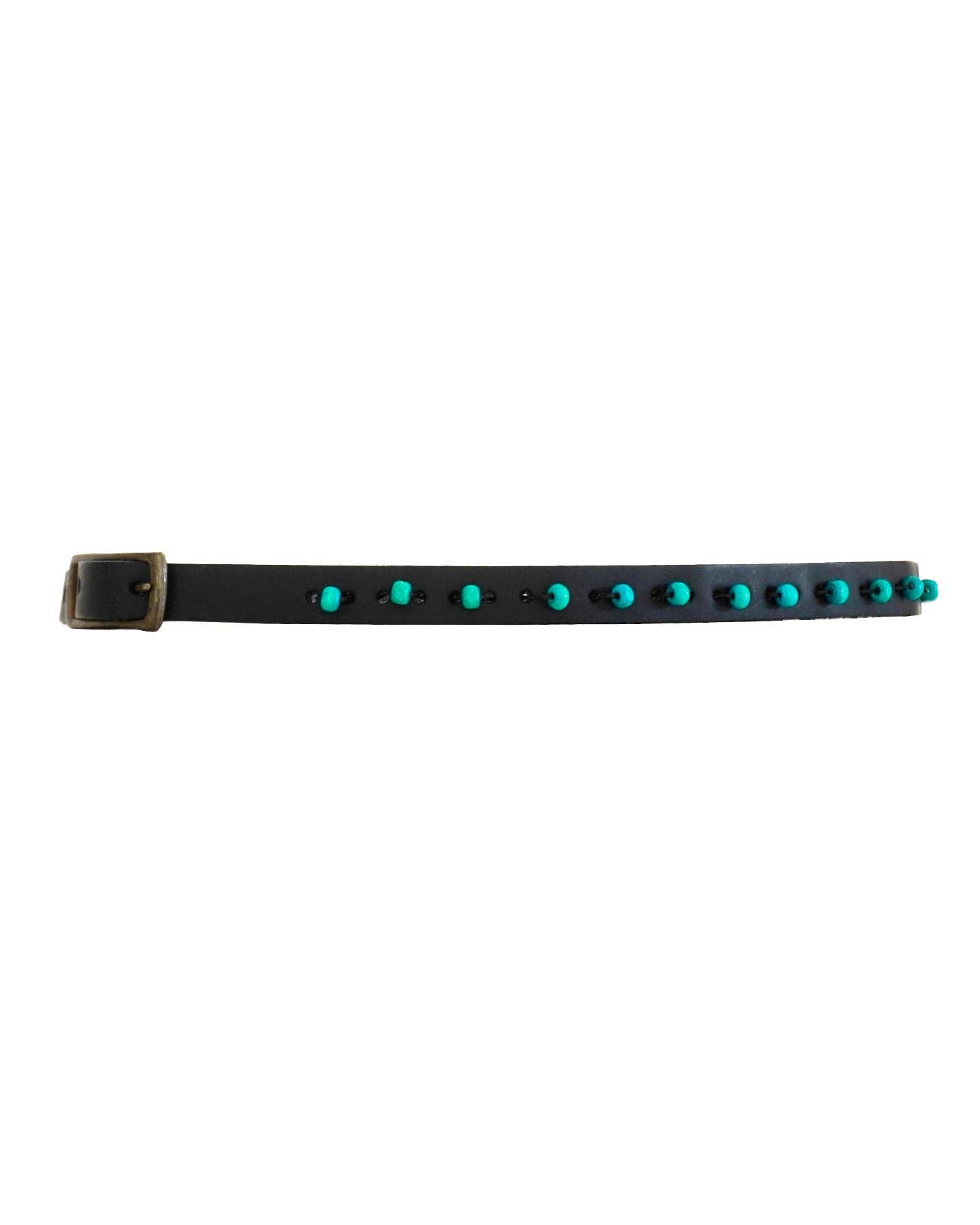 Tonya Belt – Black/Turquoise | Beaded Leather Belt | L