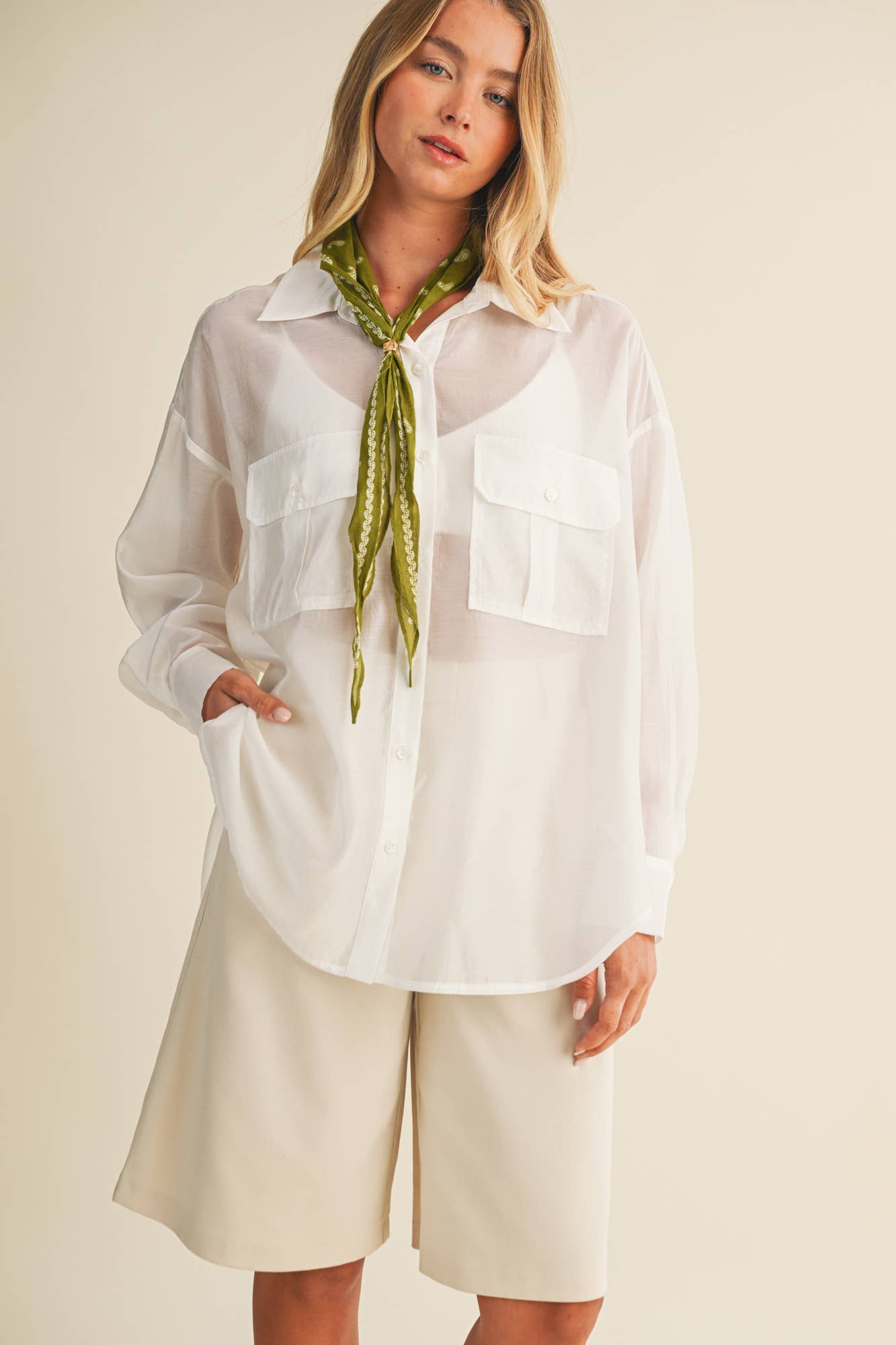 SHEER SHIRT WITH CARGO POCKET