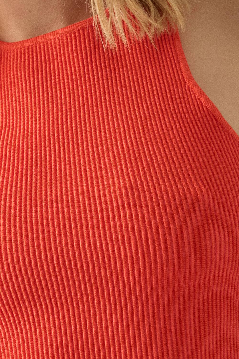 Shaper Fit Crewneck Rib Knit Crop Tank Top - Cherry Tomato