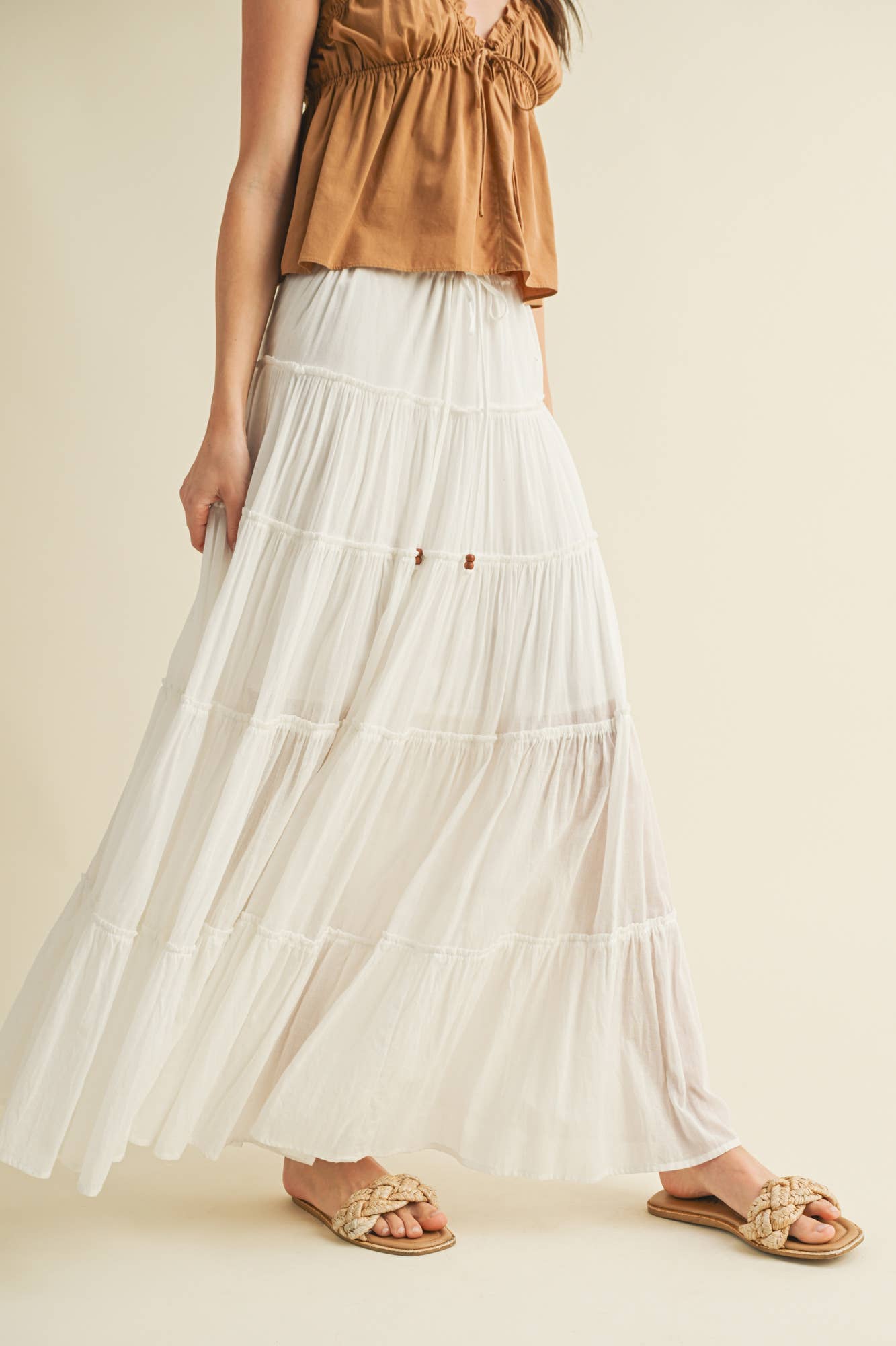 DRAWSTRING DETAIL TIERED MAXI SKIRT