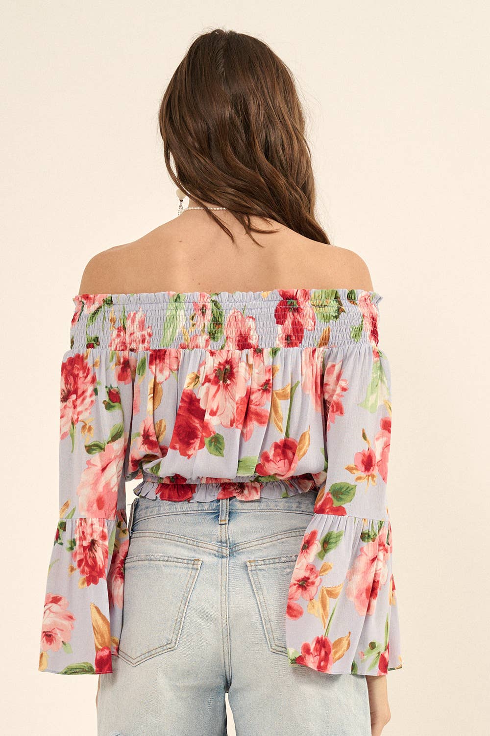 Floral Off-Shoulder Neck Long Sleeve Blouse