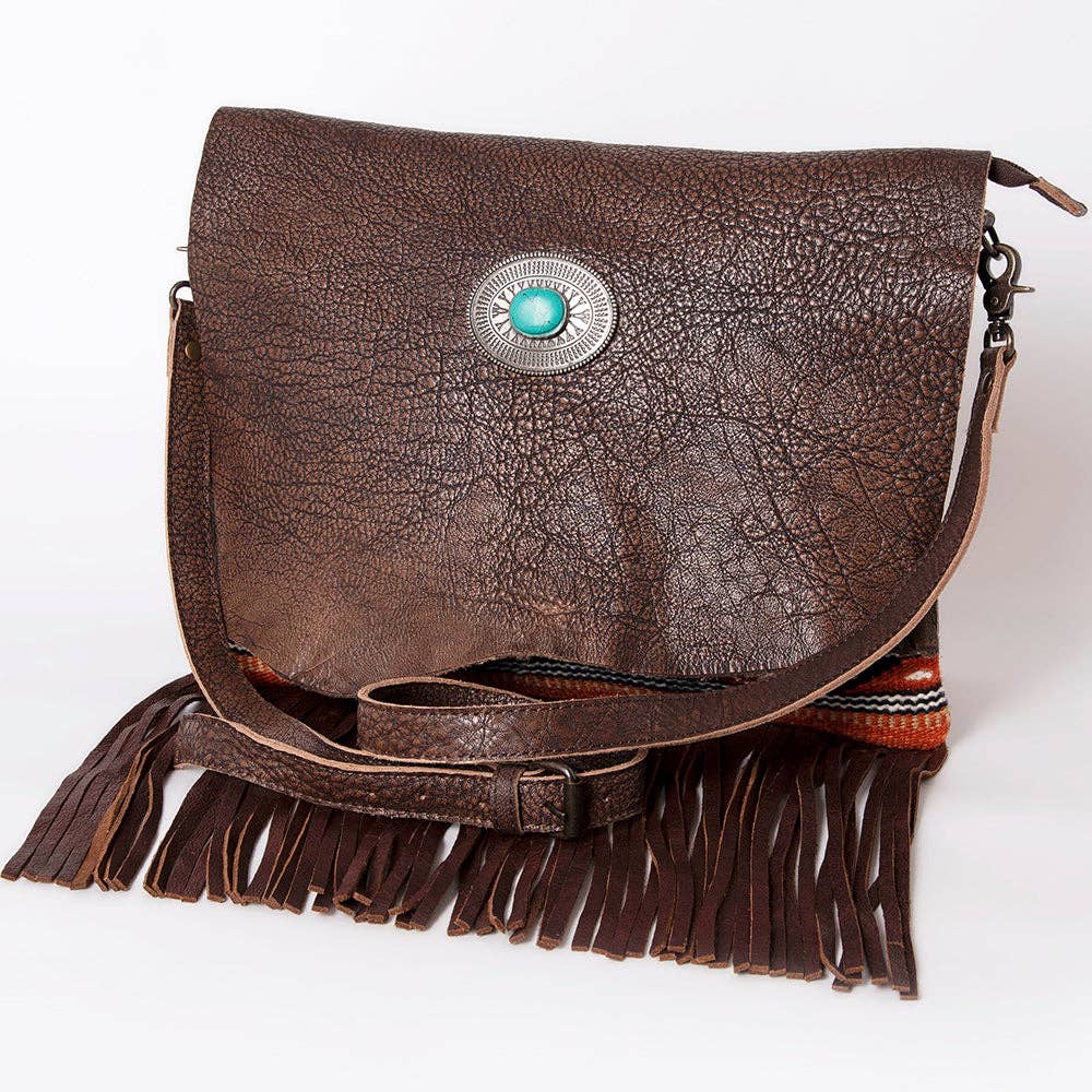 ADBG1036 American Darling Western Leather Crossbody Bag Fringe Saddle Blanket Design
