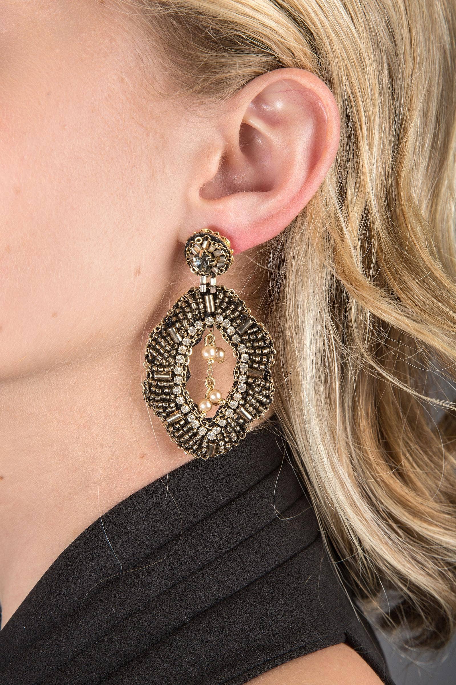 Rococo Leather Beaded Statement Handmade Drop Earring