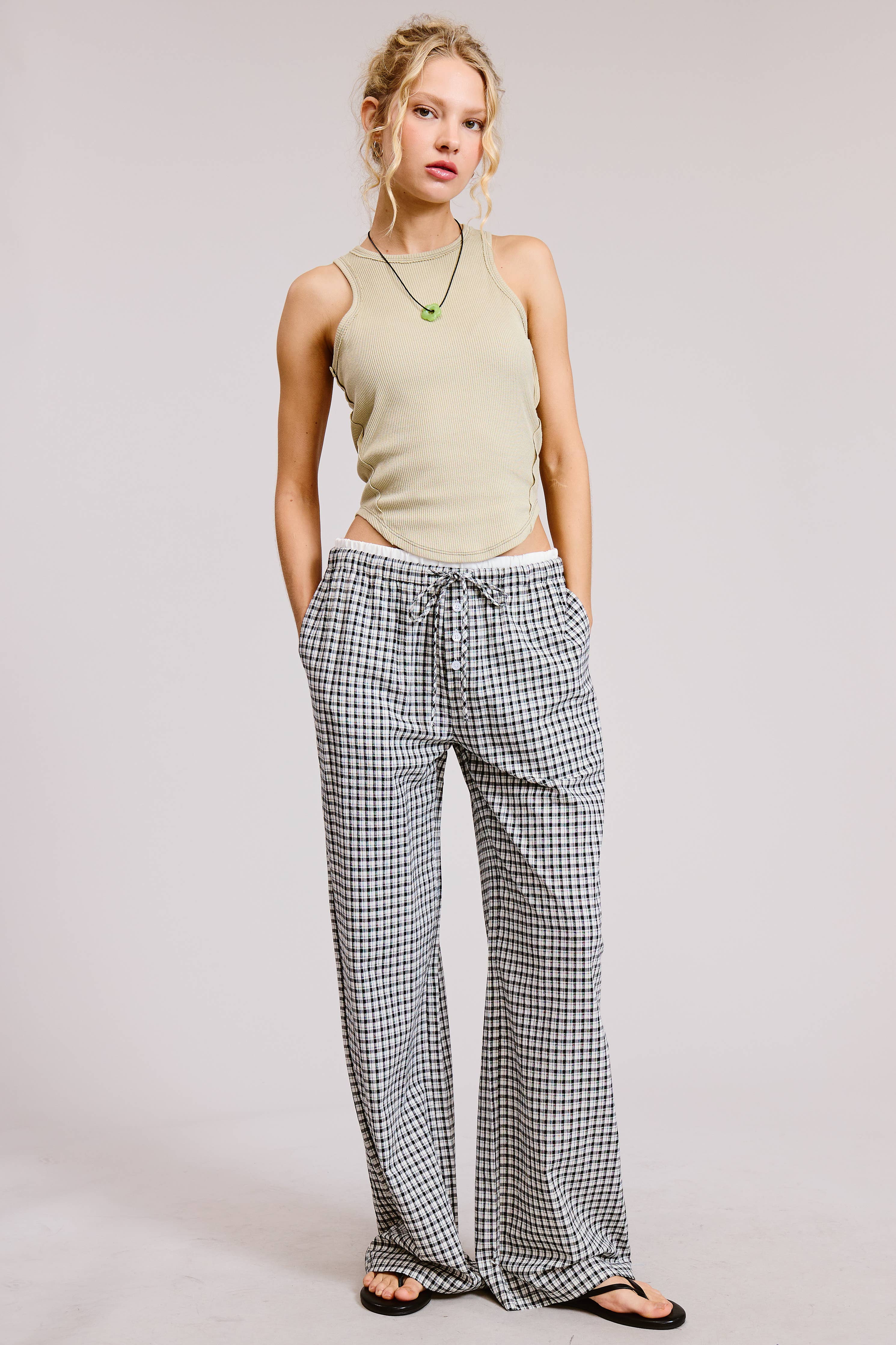 Gingham Boxer Lounge Pants with Contrast Waistband