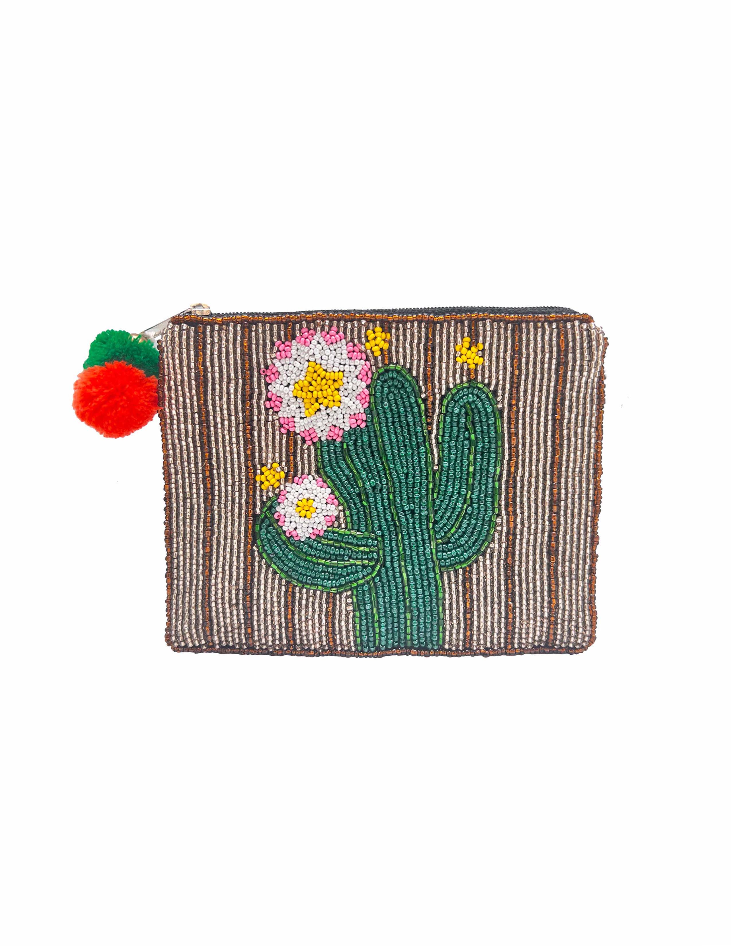 CACTUS BEADED COIN POUCH