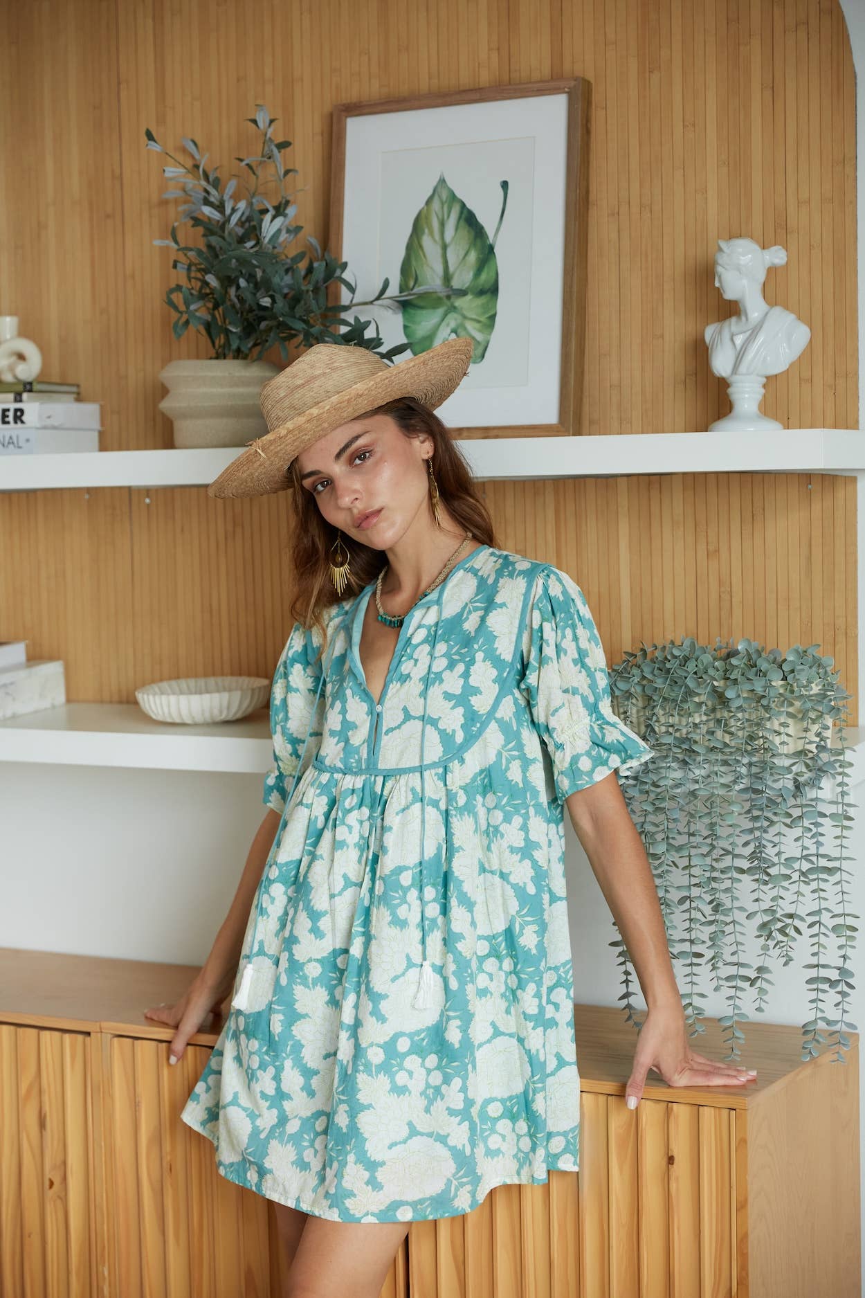 Block Printed Ruffle Sleeve Women's Mini Dress (Nanda)