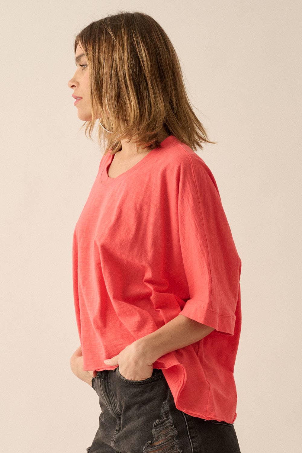 Easy Fit Mineral Wash Poncho Slub Knit T-Shirt