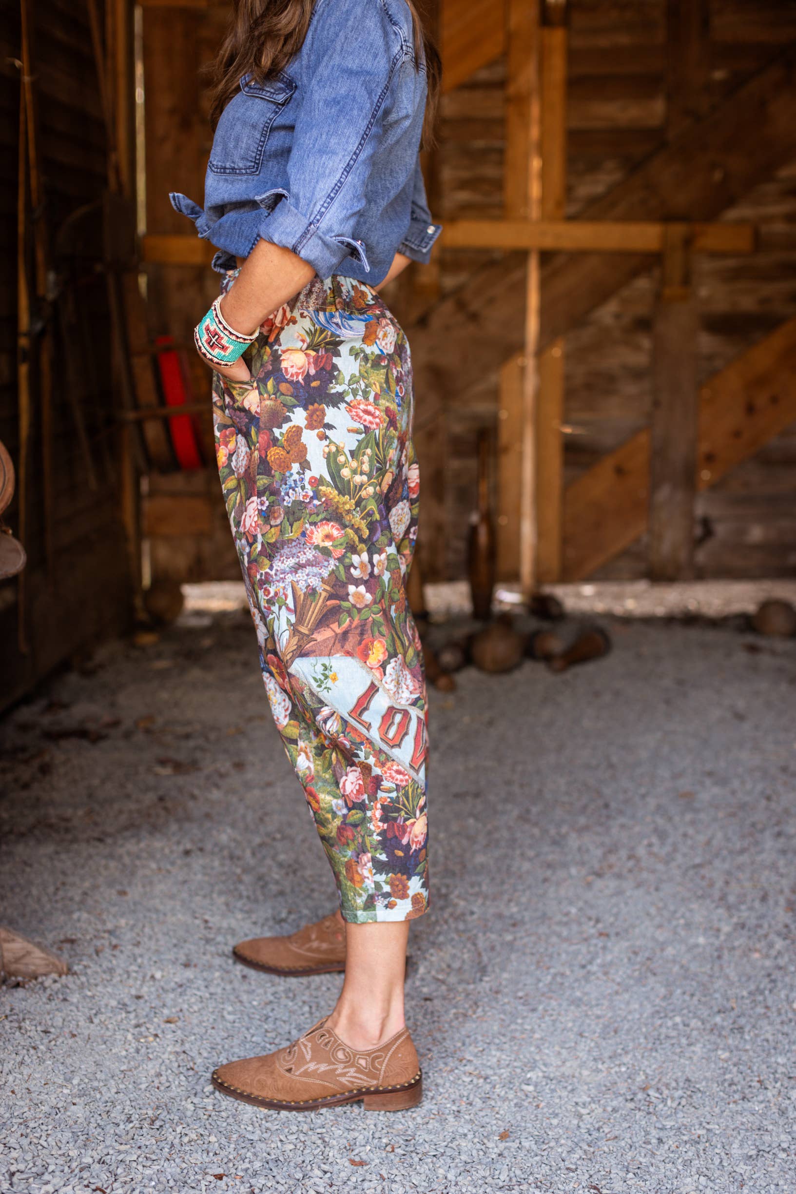 Love Language Linen Cropped Artist Pant w/ Flowers